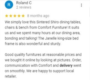 Show the review of customer that agreeing that Comfort Furniture offers fastest delivery. 