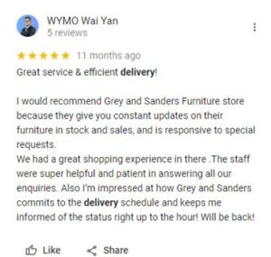 Show the review of customer that agreeing that Grey & Sanders do provide fastest delivery for customer's order. 